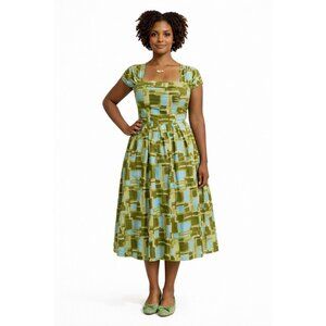 Lazy Bones Laura Fit and Flare Dress Green Blue S NWT